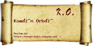 Komán Orbó névjegykártya